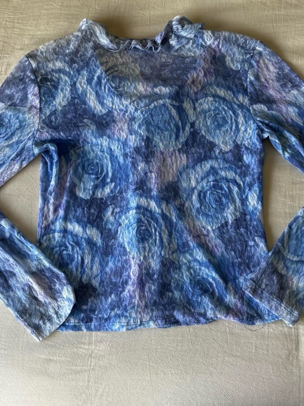 CLIO Blue Ruffle-Front Lace Top - Picture 5 of 5